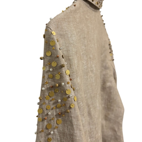 Just B Berek Western Formal Jacket Tan Size L 100% Linen Gold Sequins Beading - Picture 8 of 12